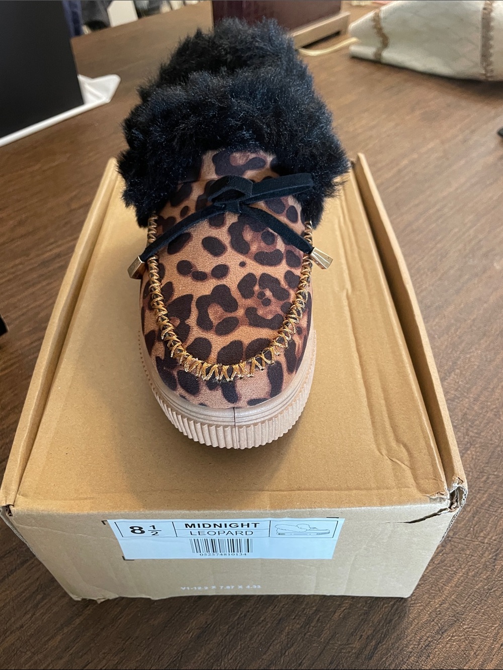Leopard Print Faux-Fur Trim Women’s Slip-On Shoe